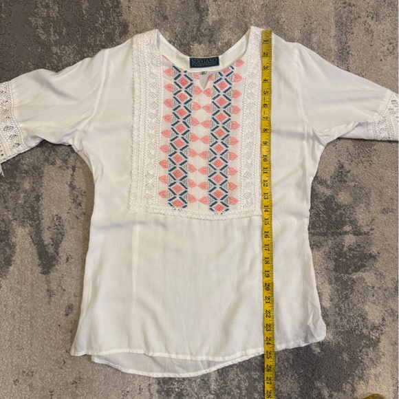Serviano White Embroidered Top with Pink and Blue Accents - Picture 5 of 6